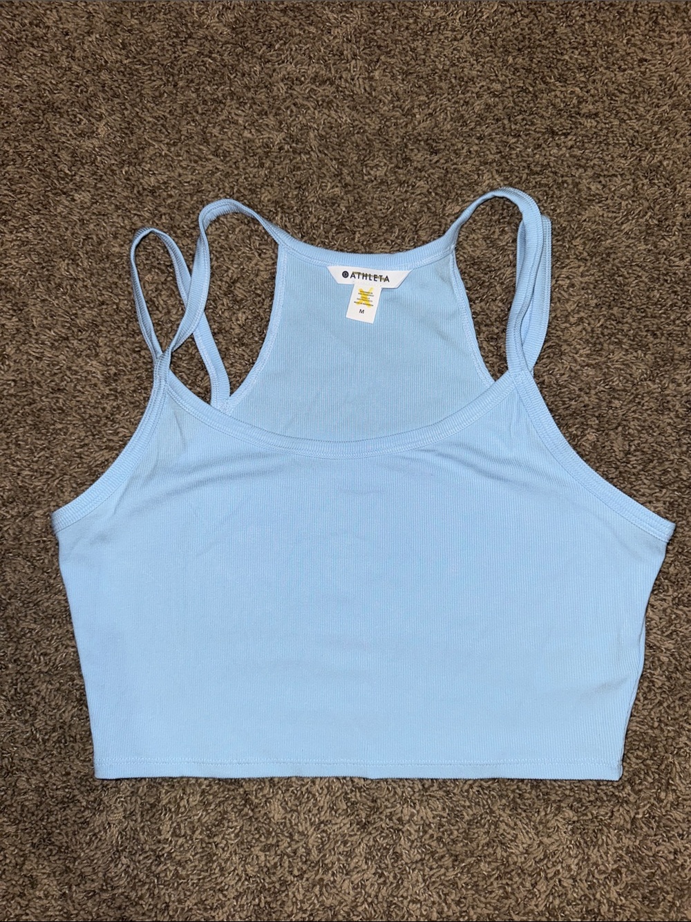 Athleta Baby Blue Ribbed Cropped Tank sz M NWOT - Picture 1 of 4
